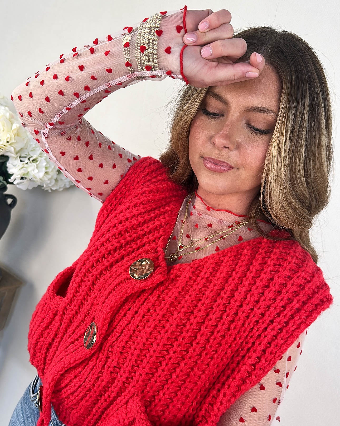 Love Notes Sheer Raised Heart Mesh Top