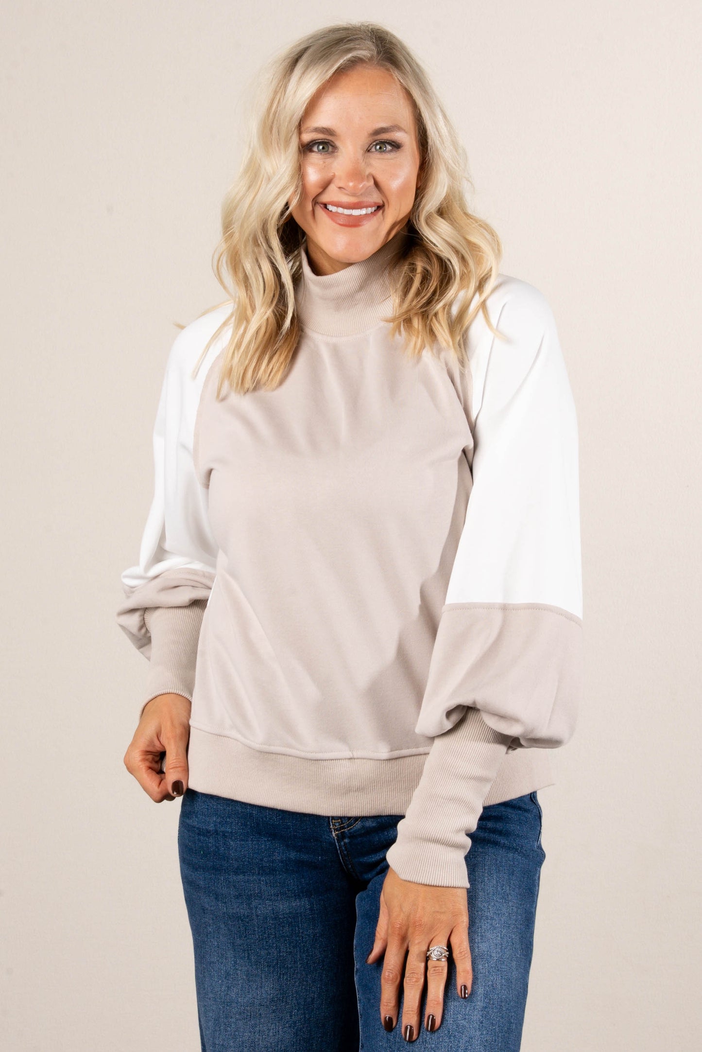 Game Time Color Block Mock Neck Sweatshirt