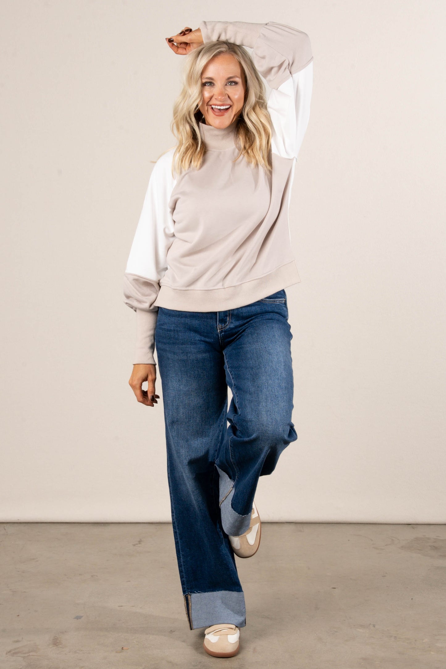 Game Time Color Block Mock Neck Sweatshirt