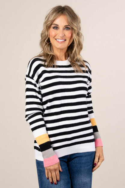 Ease Up Striped Contrast Trim Sweater