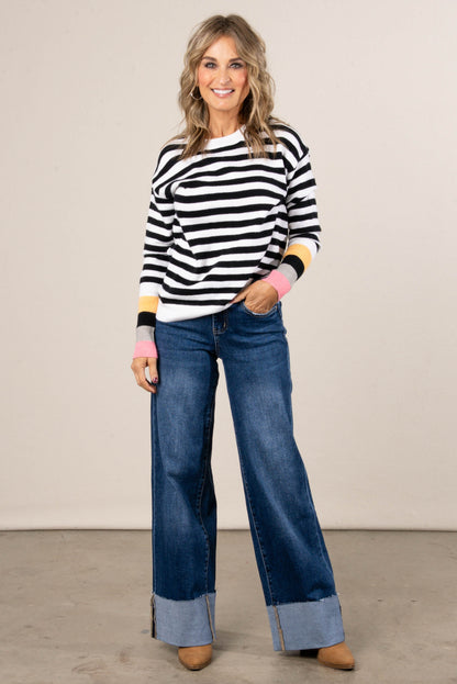 Ease Up Striped Contrast Trim Sweater