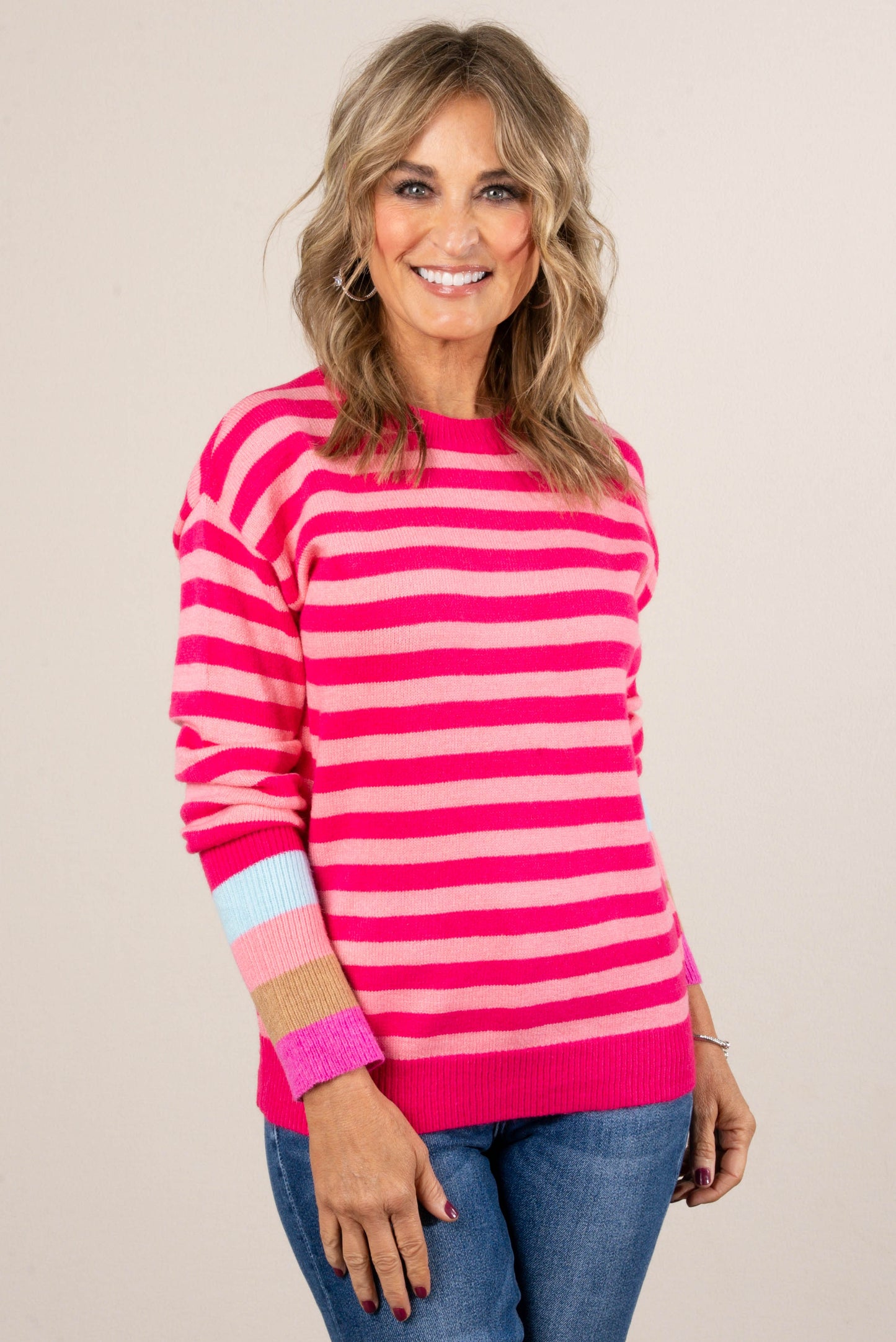 Ease Up Striped Contrast Trim Sweater
