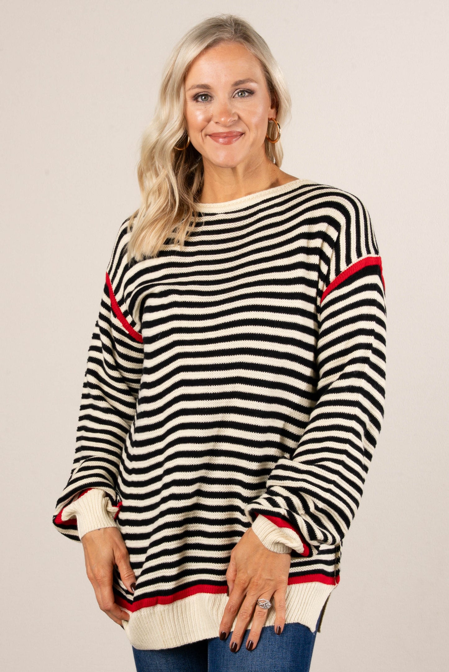 Coastal Comfy Striped Contrast Trim Sweater