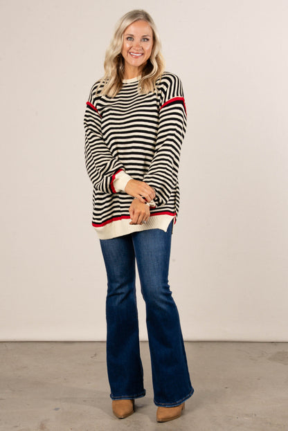 Coastal Comfy Striped Contrast Trim Sweater