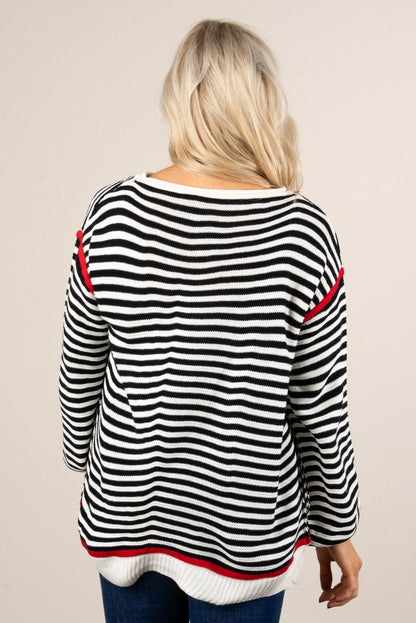 Coastal Comfy Striped Contrast Trim Sweater