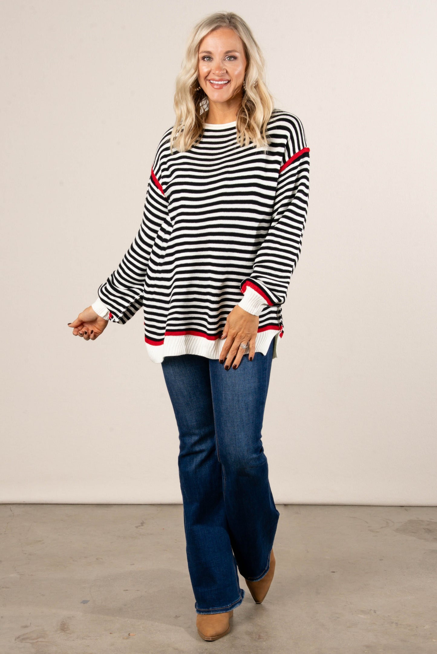 Coastal Comfy Striped Contrast Trim Sweater