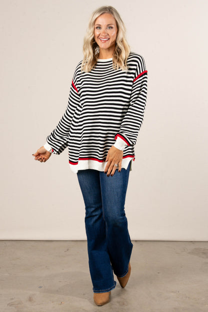 Coastal Comfy Striped Contrast Trim Sweater