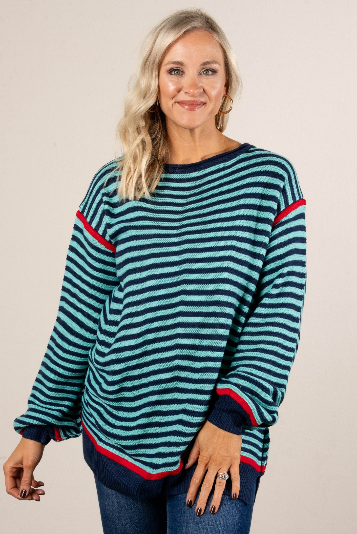 Coastal Comfy Striped Contrast Trim Sweater
