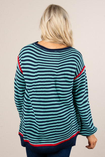 Coastal Comfy Striped Contrast Trim Sweater
