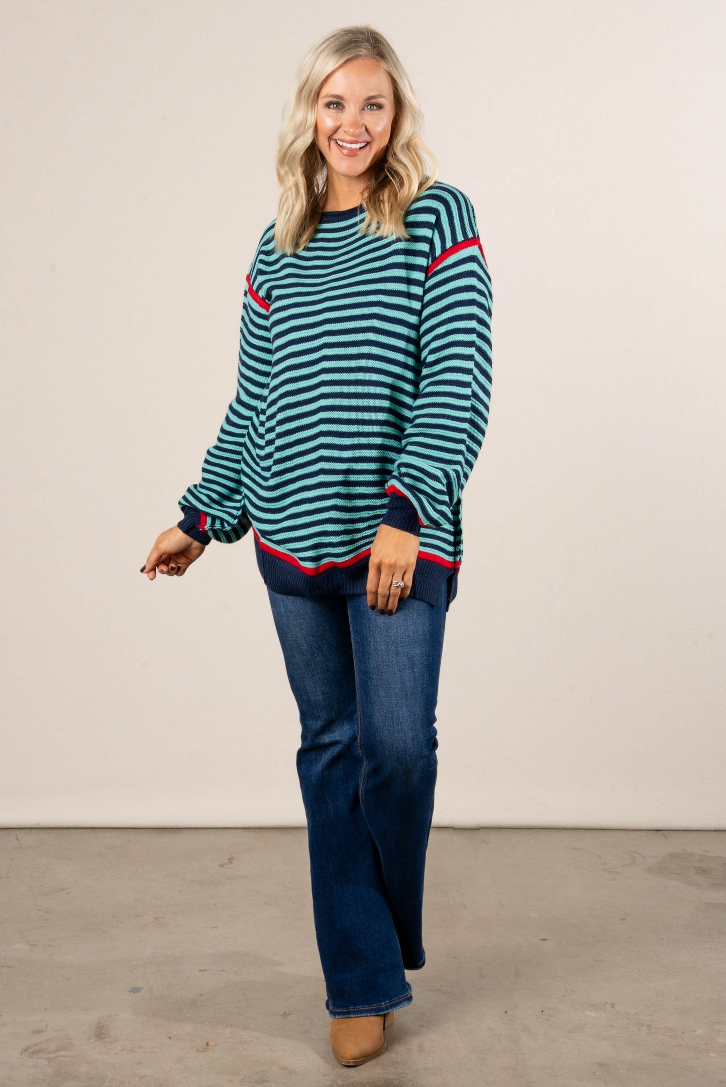 Coastal Comfy Striped Contrast Trim Sweater
