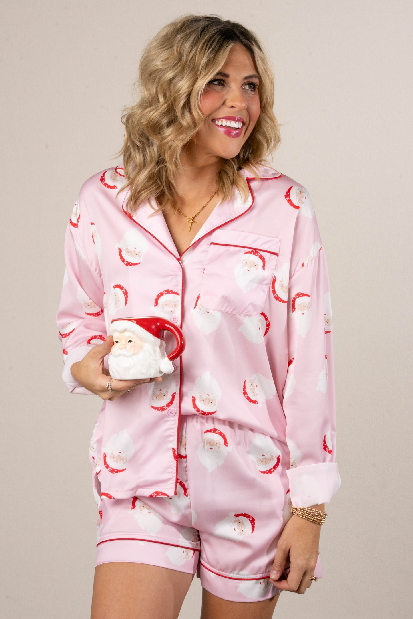 Santa Approved Satin Top + Shorts Pajama Set