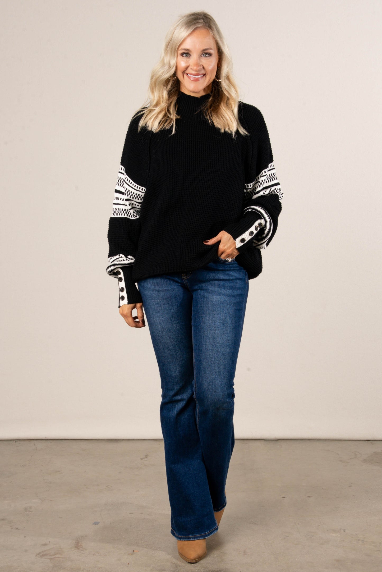 Lambert Cove Mixed Knit Button Cuff Sweater