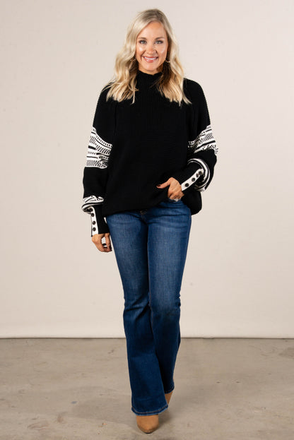 Lambert Cove Mixed Knit Button Cuff Sweater