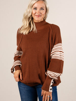 Lambert Cove Mixed Knit Button Cuff Sweater