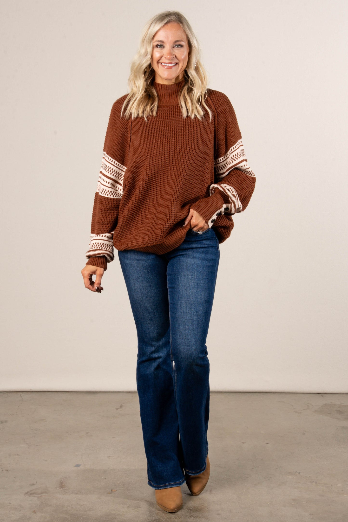 Lambert Cove Mixed Knit Button Cuff Sweater