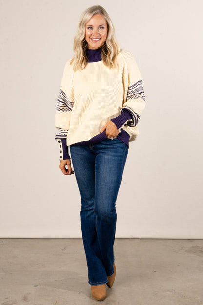 Lambert Cove Mixed Knit Button Cuff Sweater