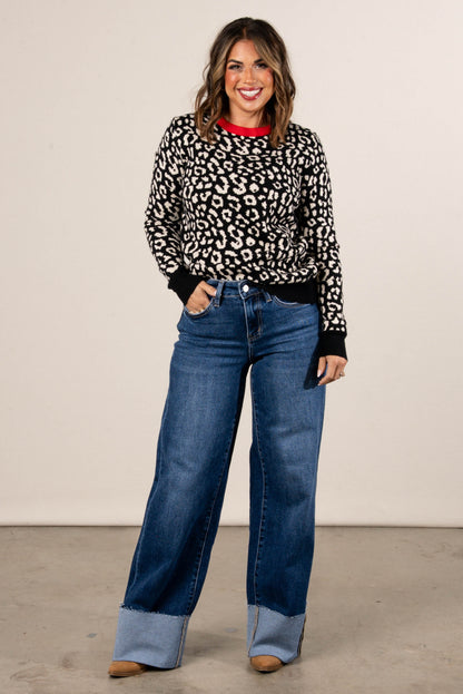 Pure Bred Leopard Crew Neck Sweater