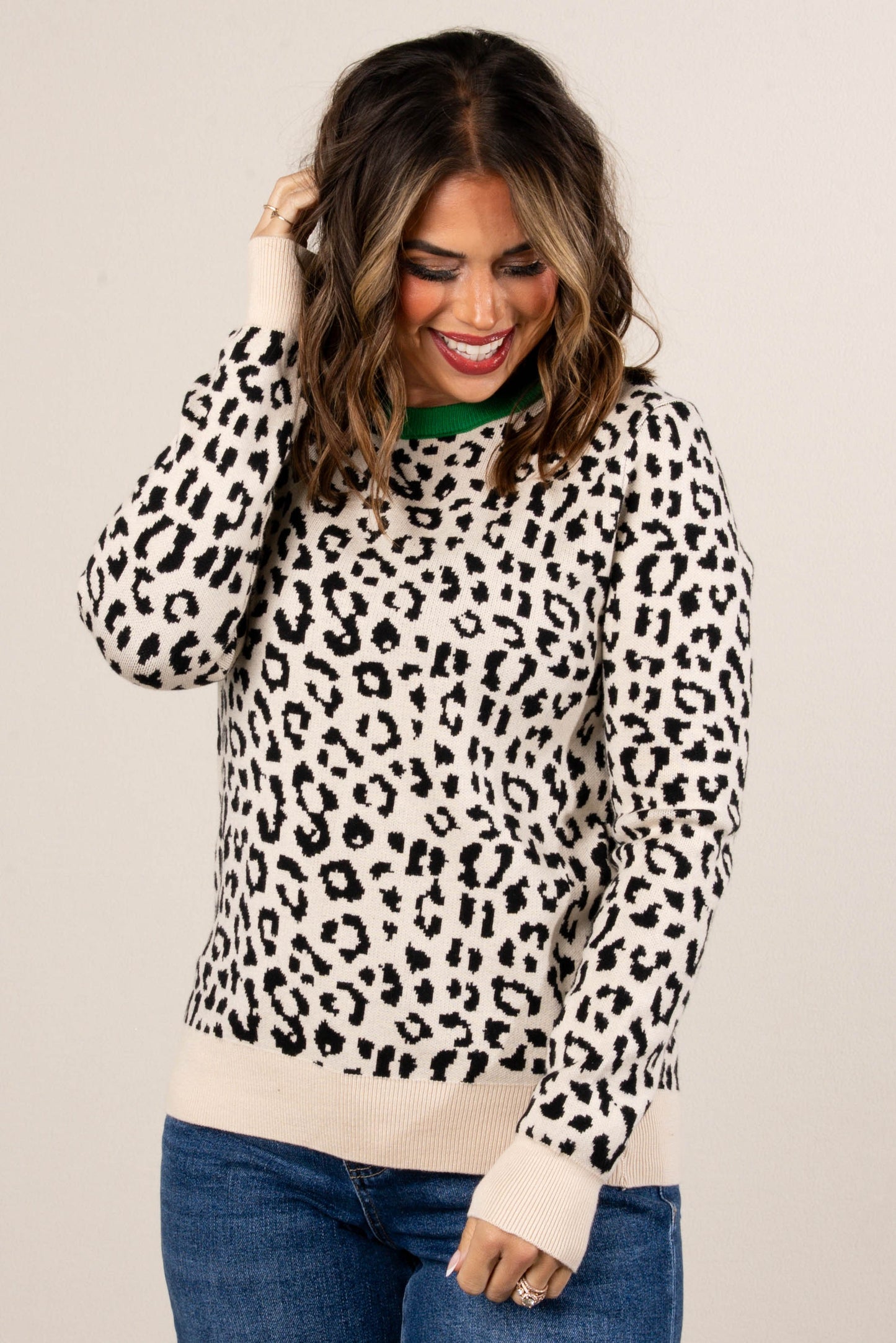 Pure Bred Leopard Crew Neck Sweater