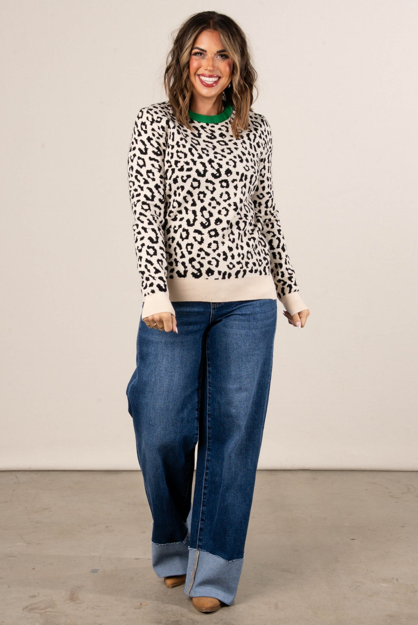Pure Bred Leopard Crew Neck Sweater