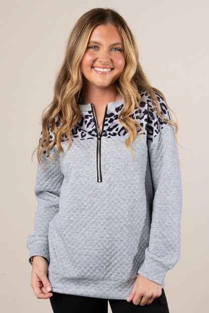 Wild Side Leopard Bodice Quarter Zip Top