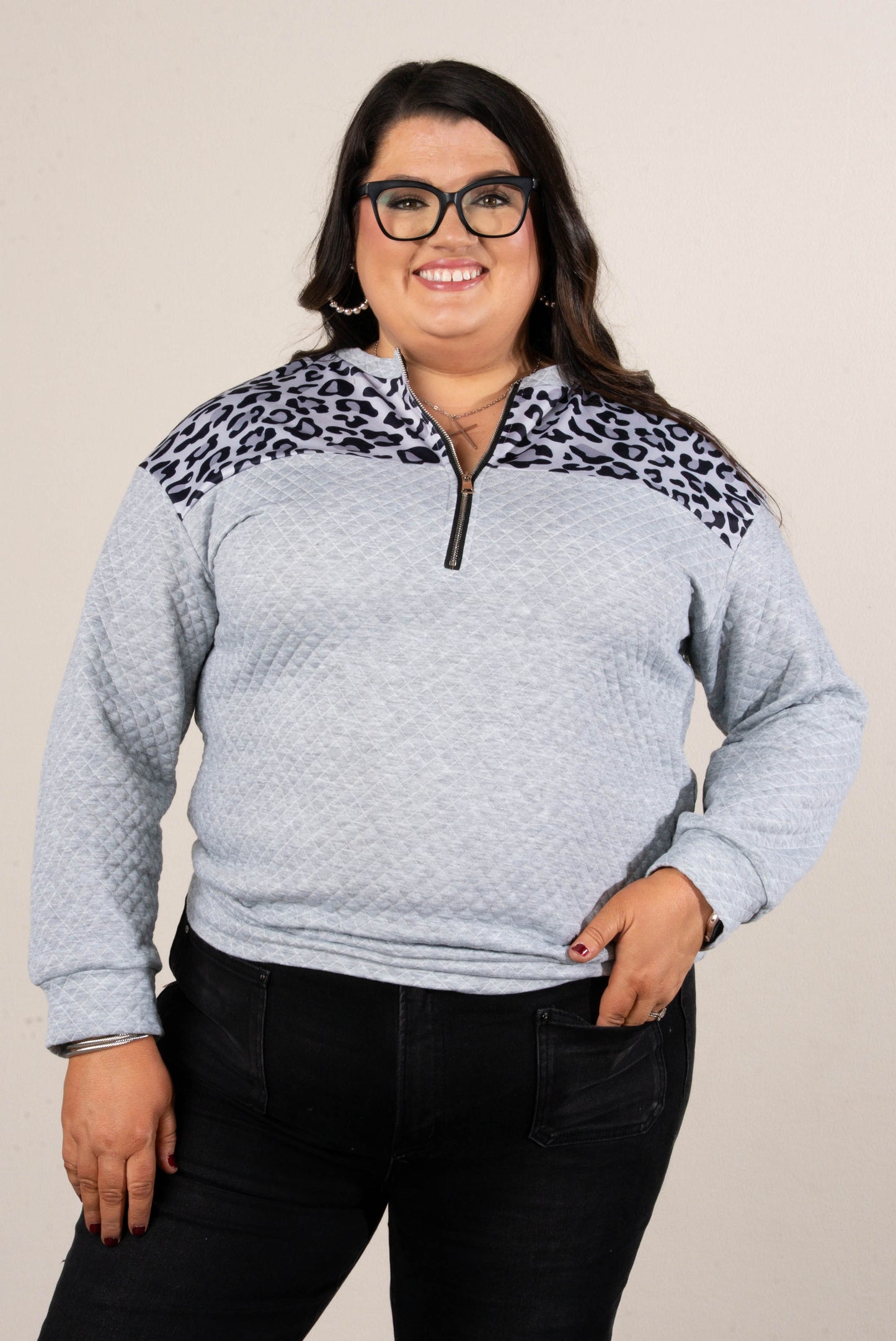 Wild Side Leopard Bodice Quarter Zip Top