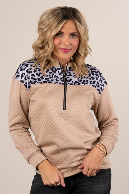 Wild Side Leopard Bodice Quarter Zip Top