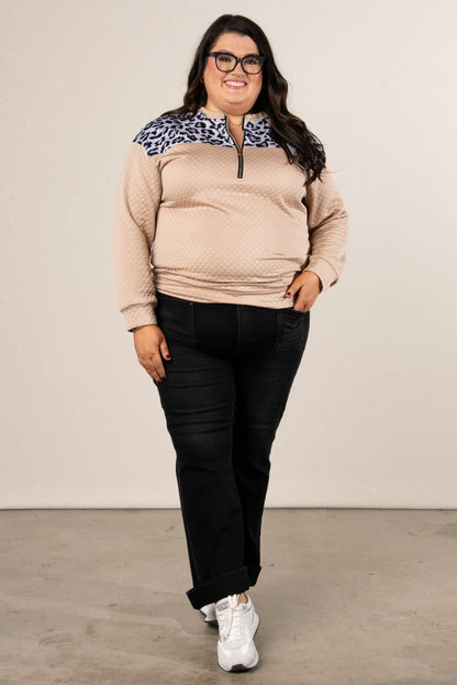 Wild Side Leopard Bodice Quarter Zip Top