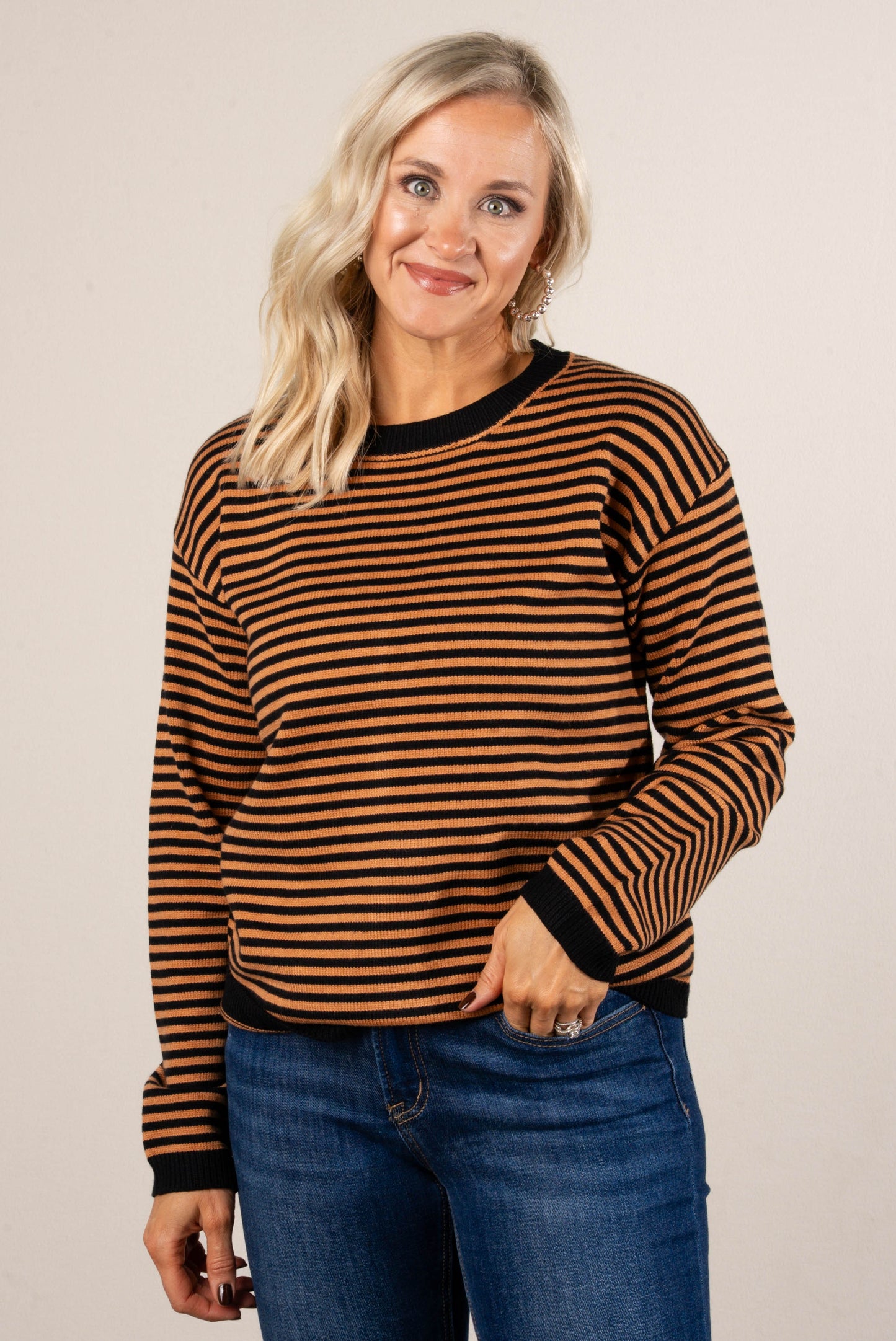 Staying In Striped Drop Shoulder Sweater