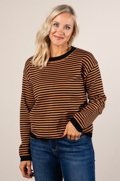 Staying In Striped Drop Shoulder Sweater