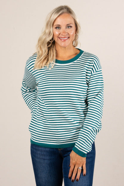 Staying In Striped Drop Shoulder Sweater