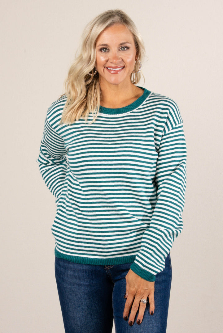 Staying In Striped Drop Shoulder Sweater