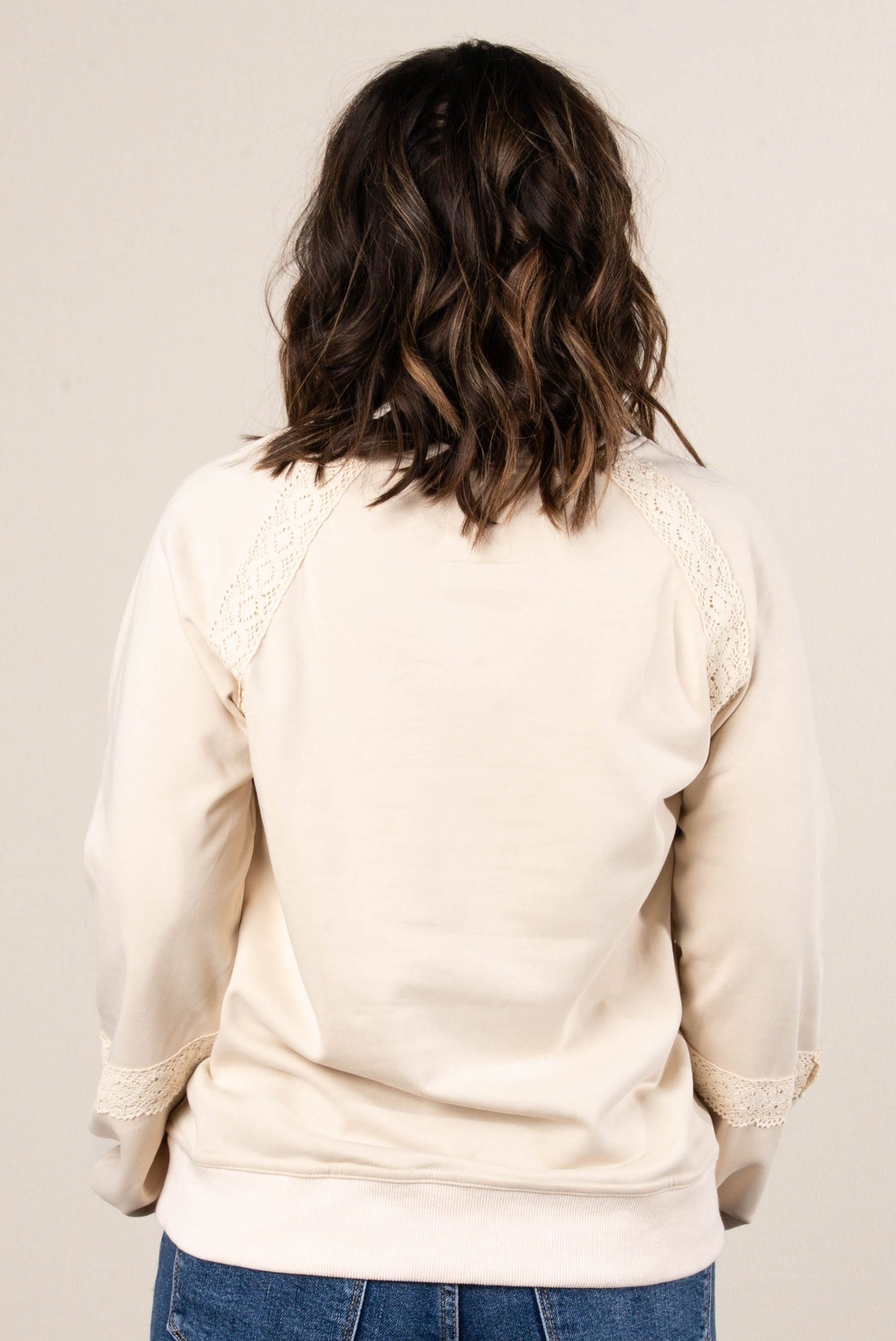 All About That Lace Notch Neck Sweatshirt