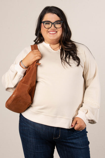 All About That Lace Notch Neck Sweatshirt