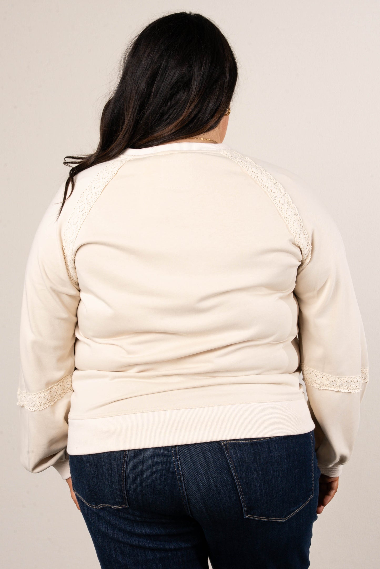 All About That Lace Notch Neck Sweatshirt