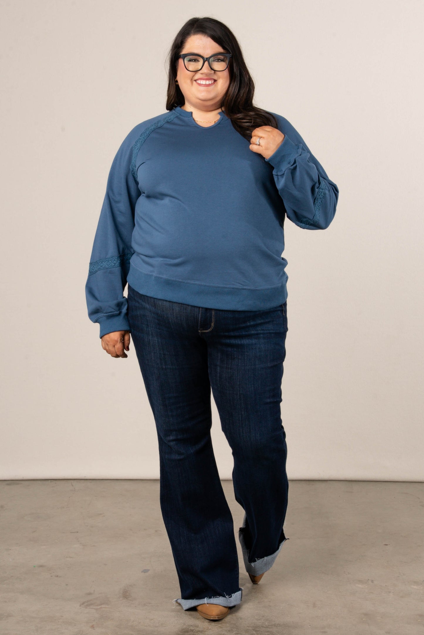 All About That Lace Notch Neck Sweatshirt