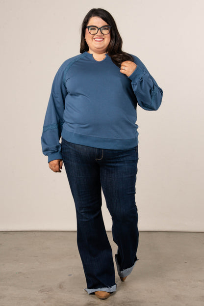 All About That Lace Notch Neck Sweatshirt