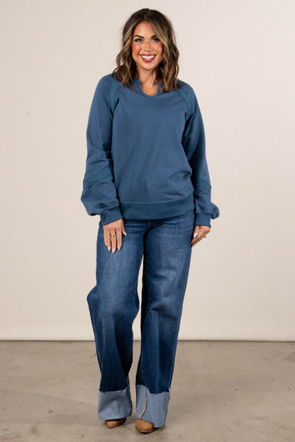 All About That Lace Notch Neck Sweatshirt