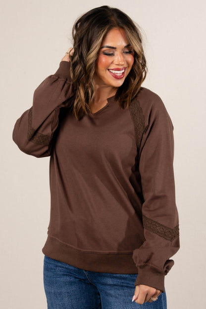 All About That Lace Notch Neck Sweatshirt