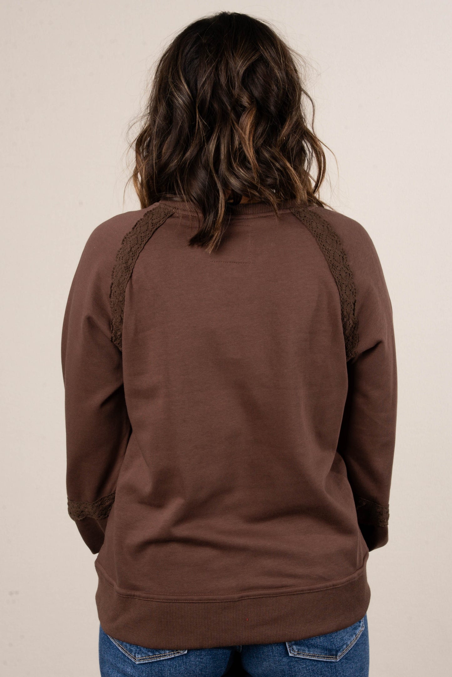 All About That Lace Notch Neck Sweatshirt