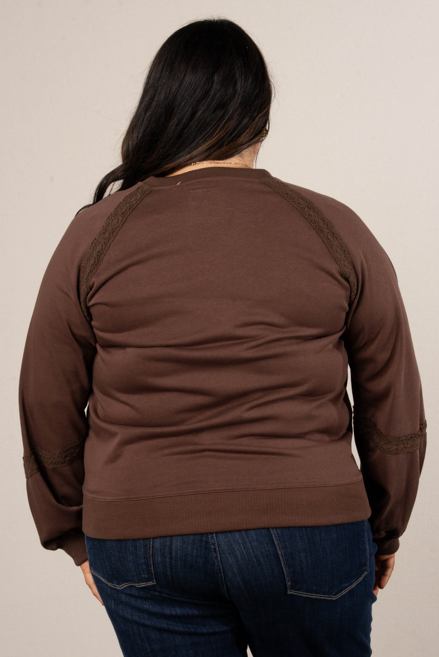 All About That Lace Notch Neck Sweatshirt