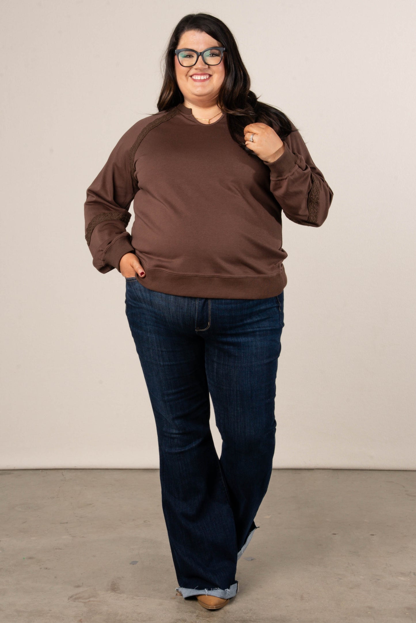 All About That Lace Notch Neck Sweatshirt