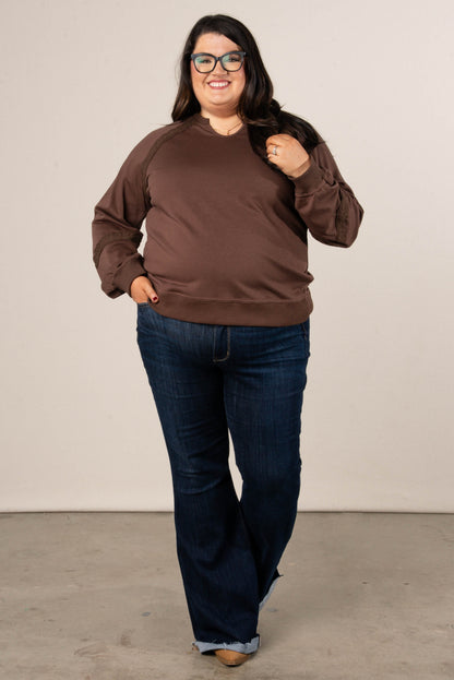 All About That Lace Notch Neck Sweatshirt