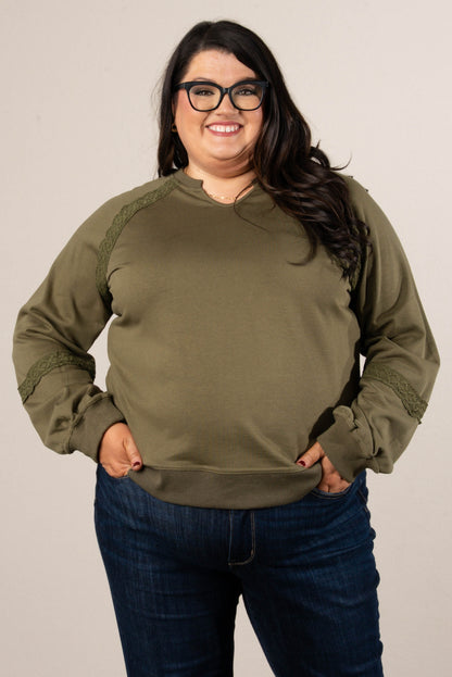 All About That Lace Notch Neck Sweatshirt