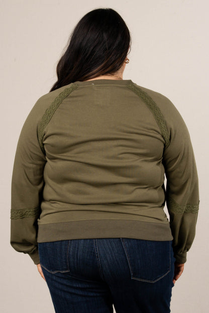 All About That Lace Notch Neck Sweatshirt