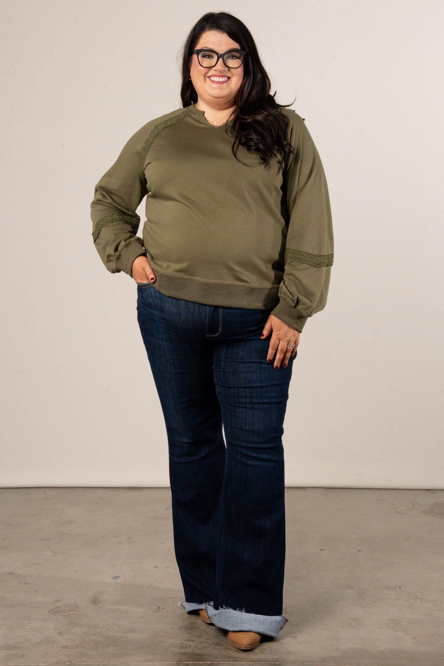 All About That Lace Notch Neck Sweatshirt