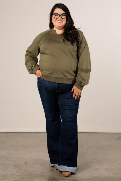 All About That Lace Notch Neck Sweatshirt