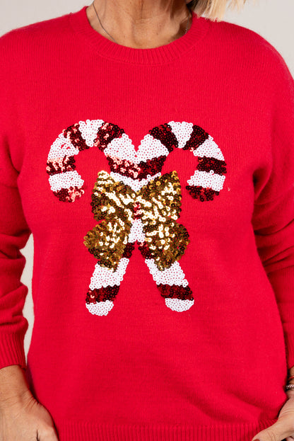 Holiday Sparkle Sequined Candy Cane Sweater