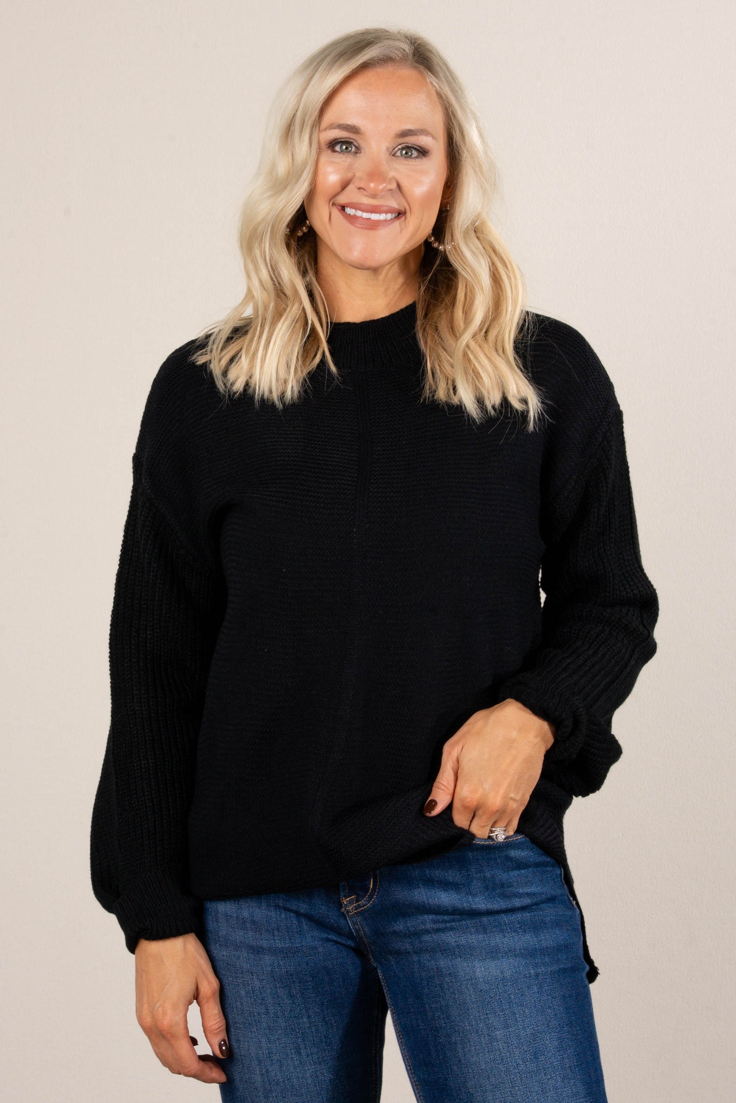 Aubrina Rib Knit Front Seam Sweater