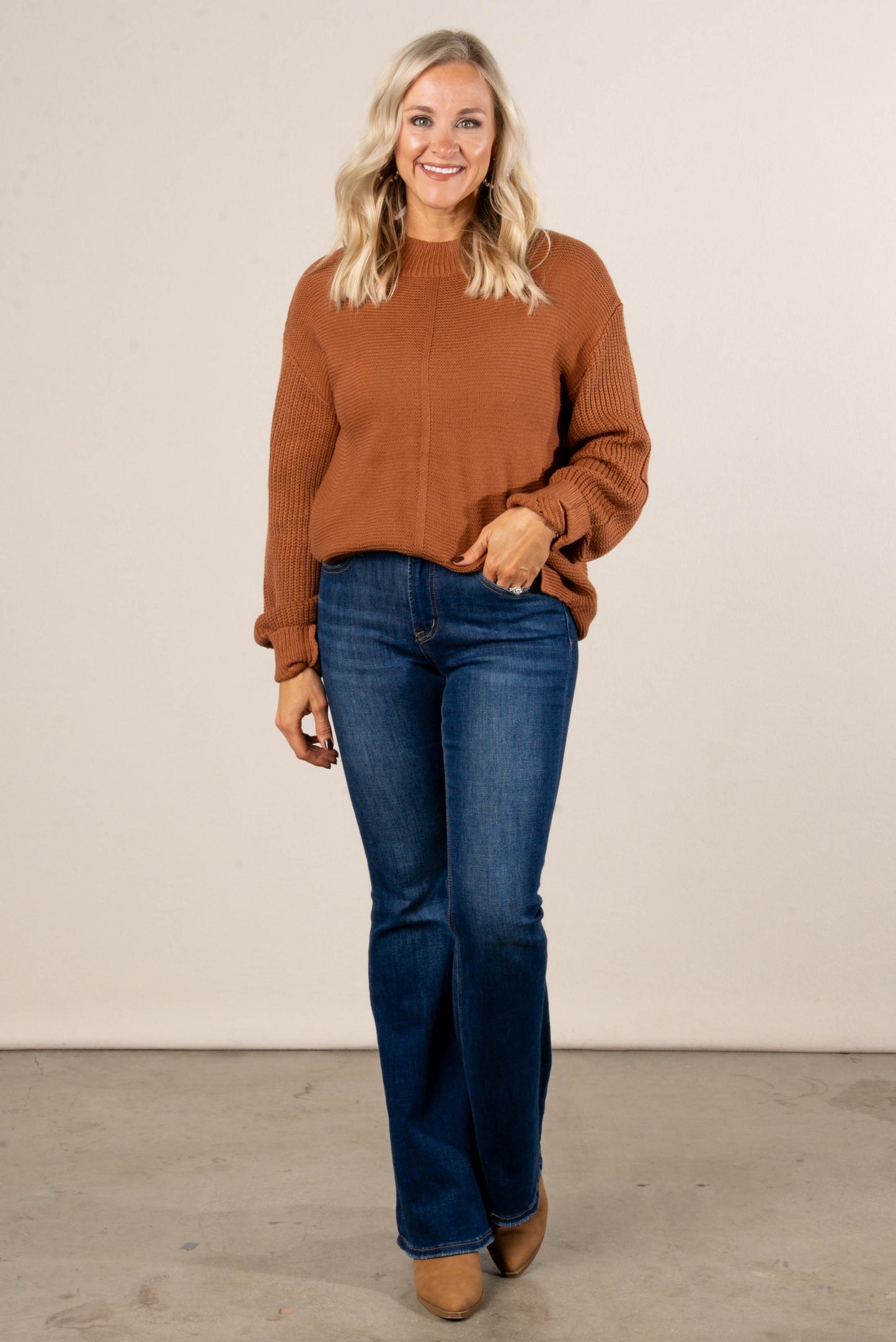 Aubrina Rib Knit Front Seam Sweater