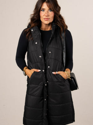 Snow Kissed Long Puffer Hooded Vest